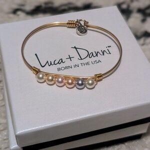 Luca + Dani Crystal Pearl Bangle Bracelet in Multicolor -- Gold Bangle